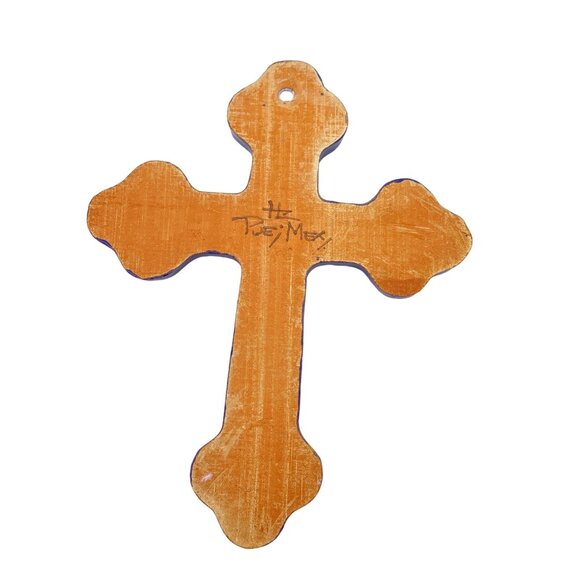 Ceramic hand made hanging cross ornaments hand painted Mexican pottery - Picture 5 of 11